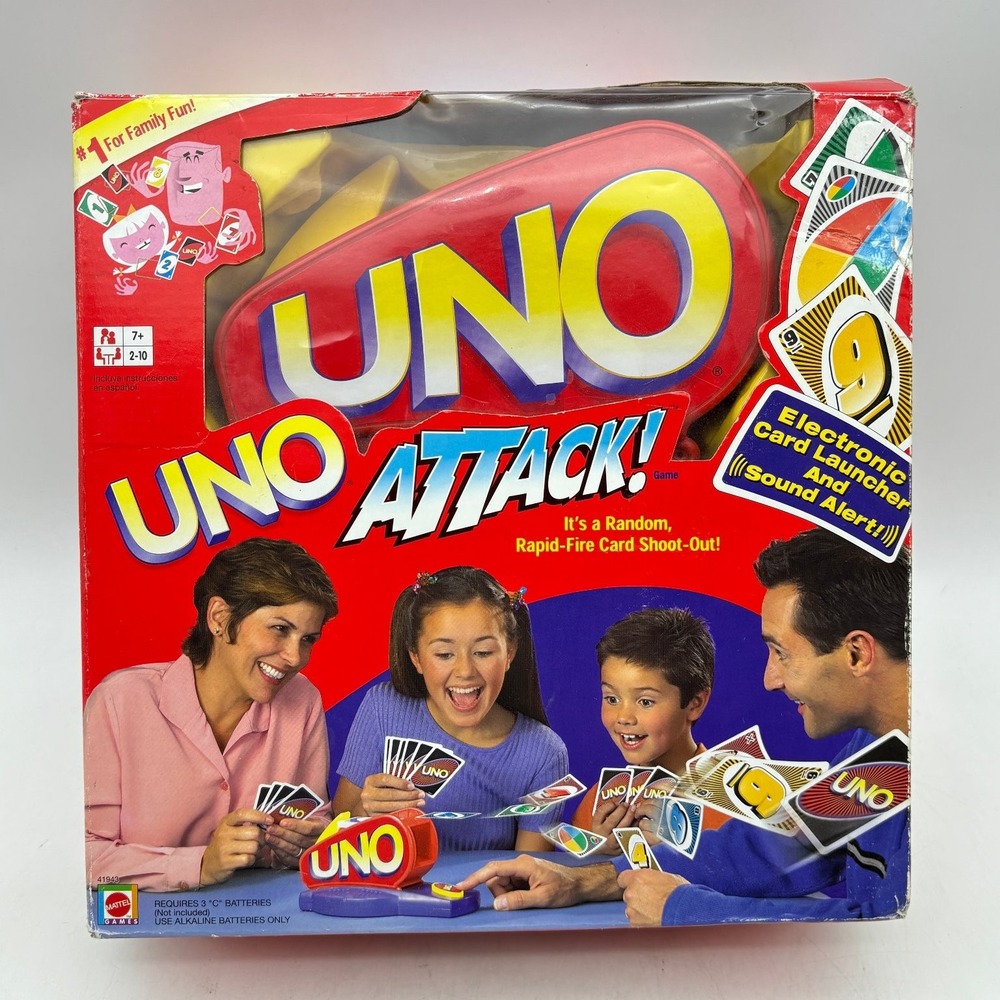 UNO Attack Electronic Card Launcher Game Mattel 41943 Vintage COMPLETE Tested